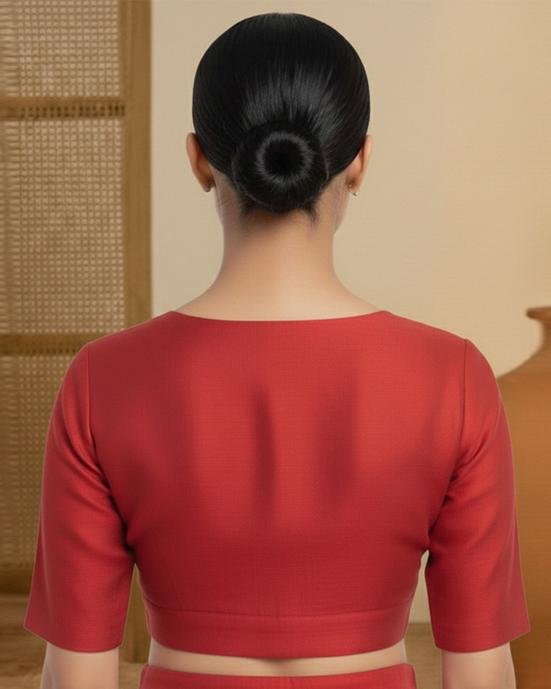 Silk Red Deep V Blouse