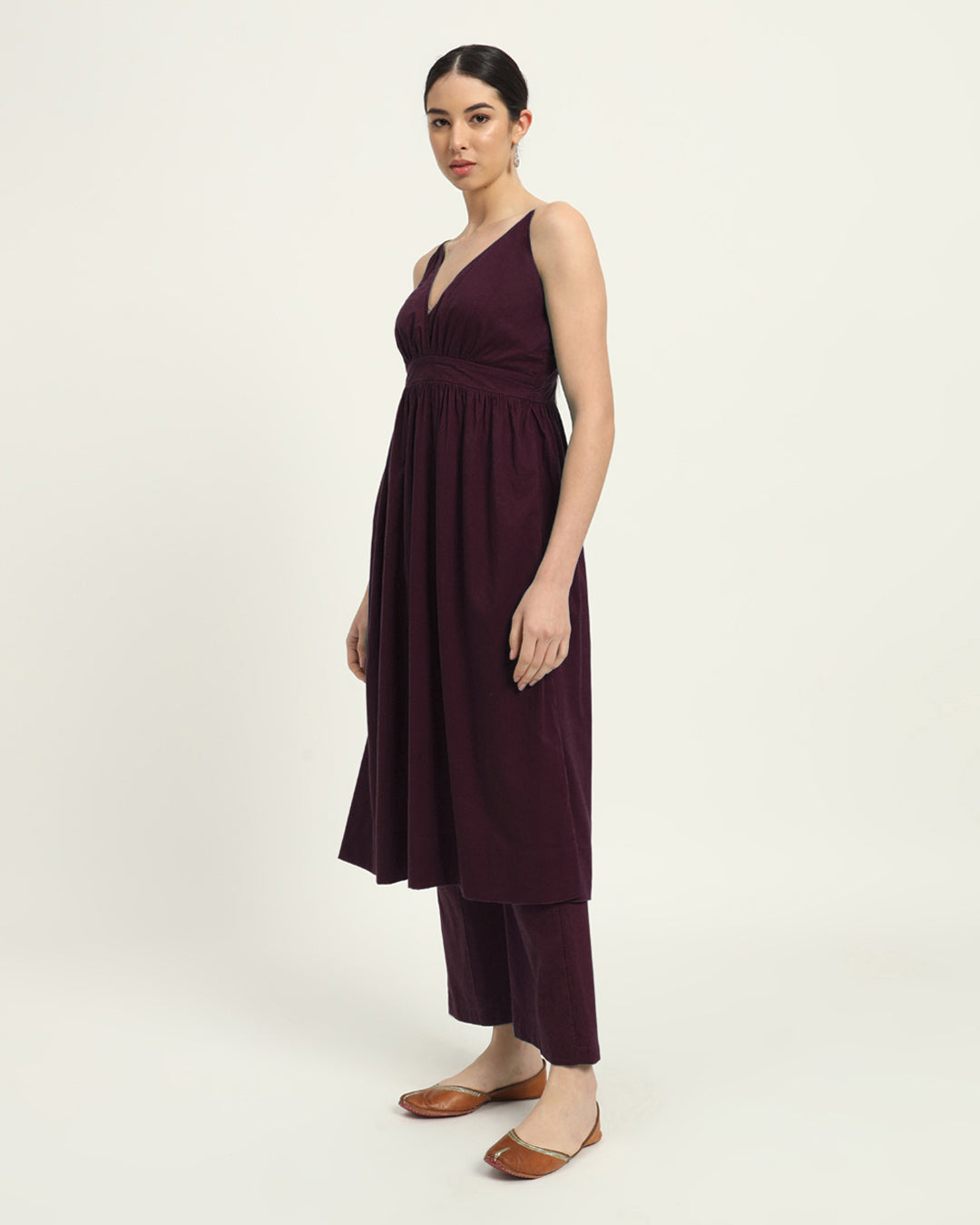 Plum Passion Vogue Spaghetti Gathered Solid Co-ord Set
