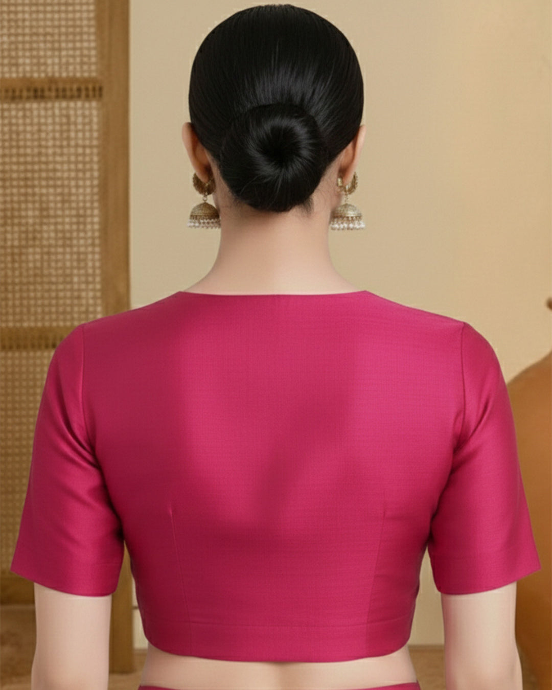 Silk Pink Deep V Blouse