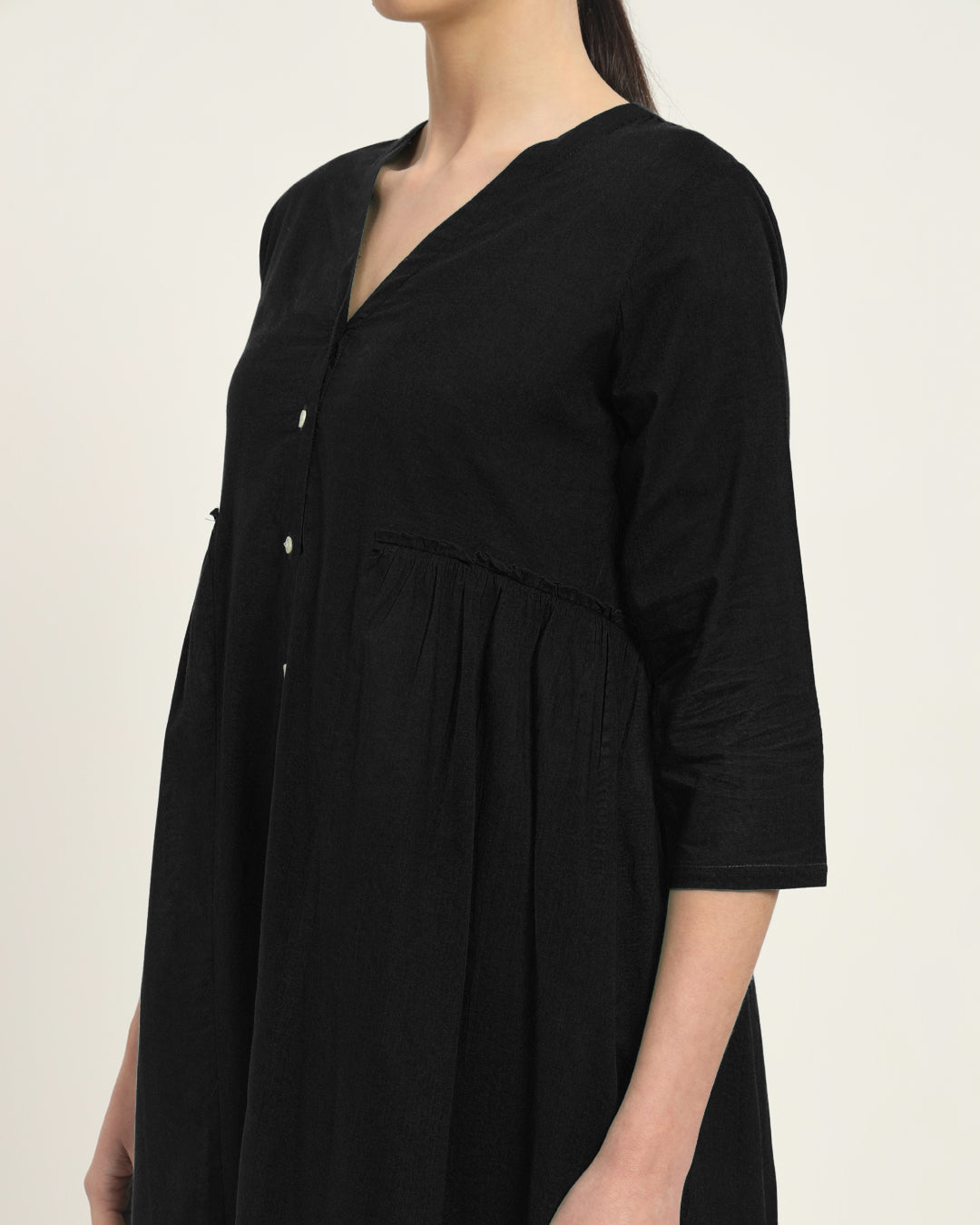 Black Whimsy Affair Buttoned Solid Kurta (Without Bottoms)