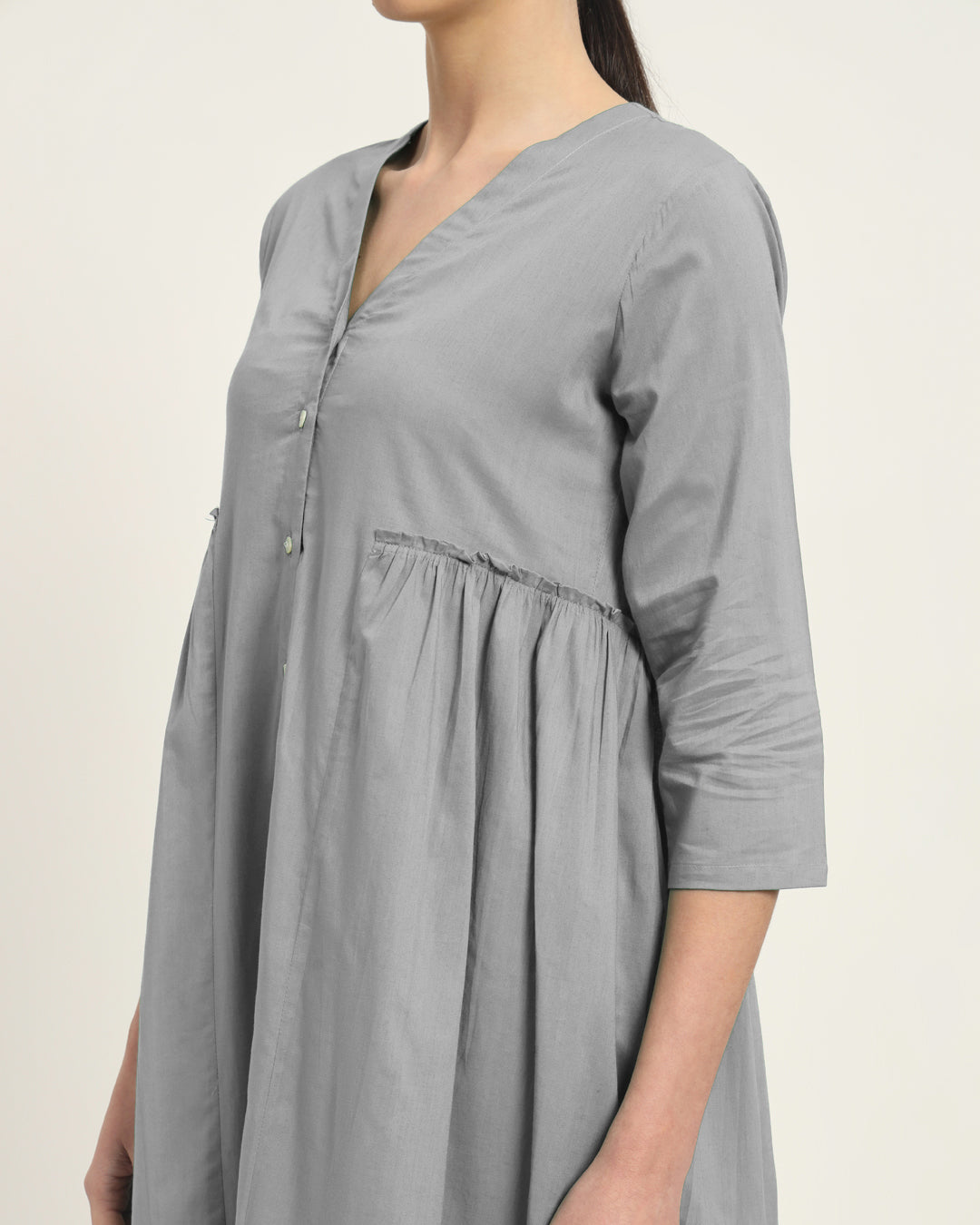 Iced Grey Whimsy Affair Buttoned Solid Kurta (Without Bottoms)
