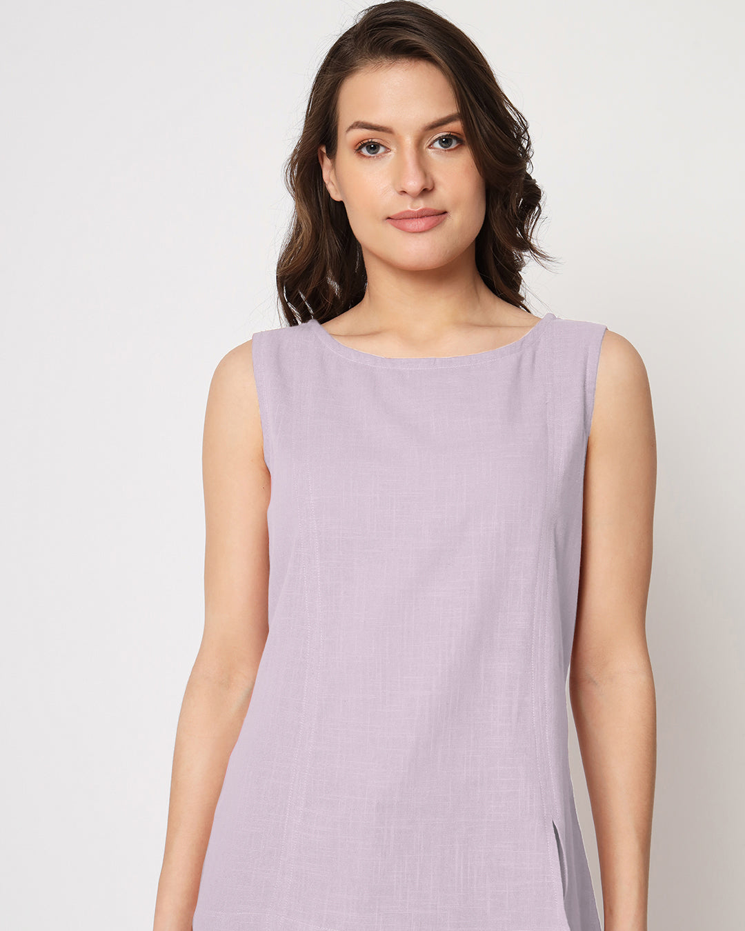 Lilac Sleeveless Short Length Solid Co-ord Set