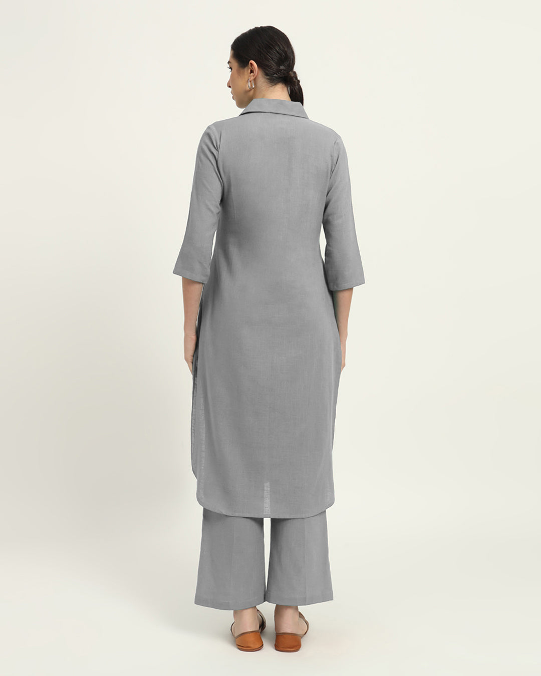 Iced Grey Collar Comfort Solid Kurta (Without Bottoms)