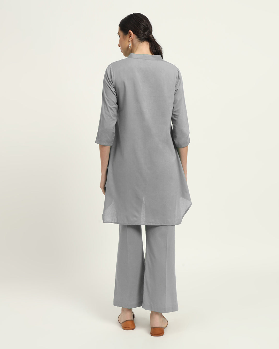Iced Grey Fresh Fusion Collar V Solid Kurta (Without Bottoms)
