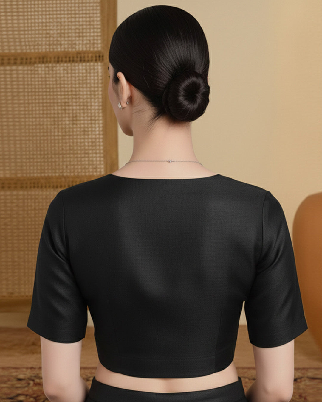 Silk Black Deep V Blouse