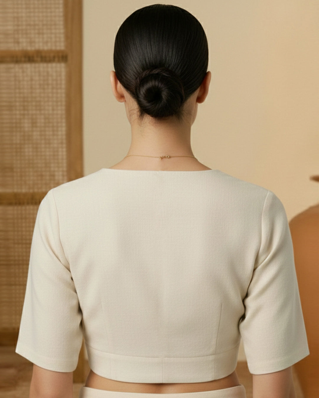 Silk Cream Deep V Blouse