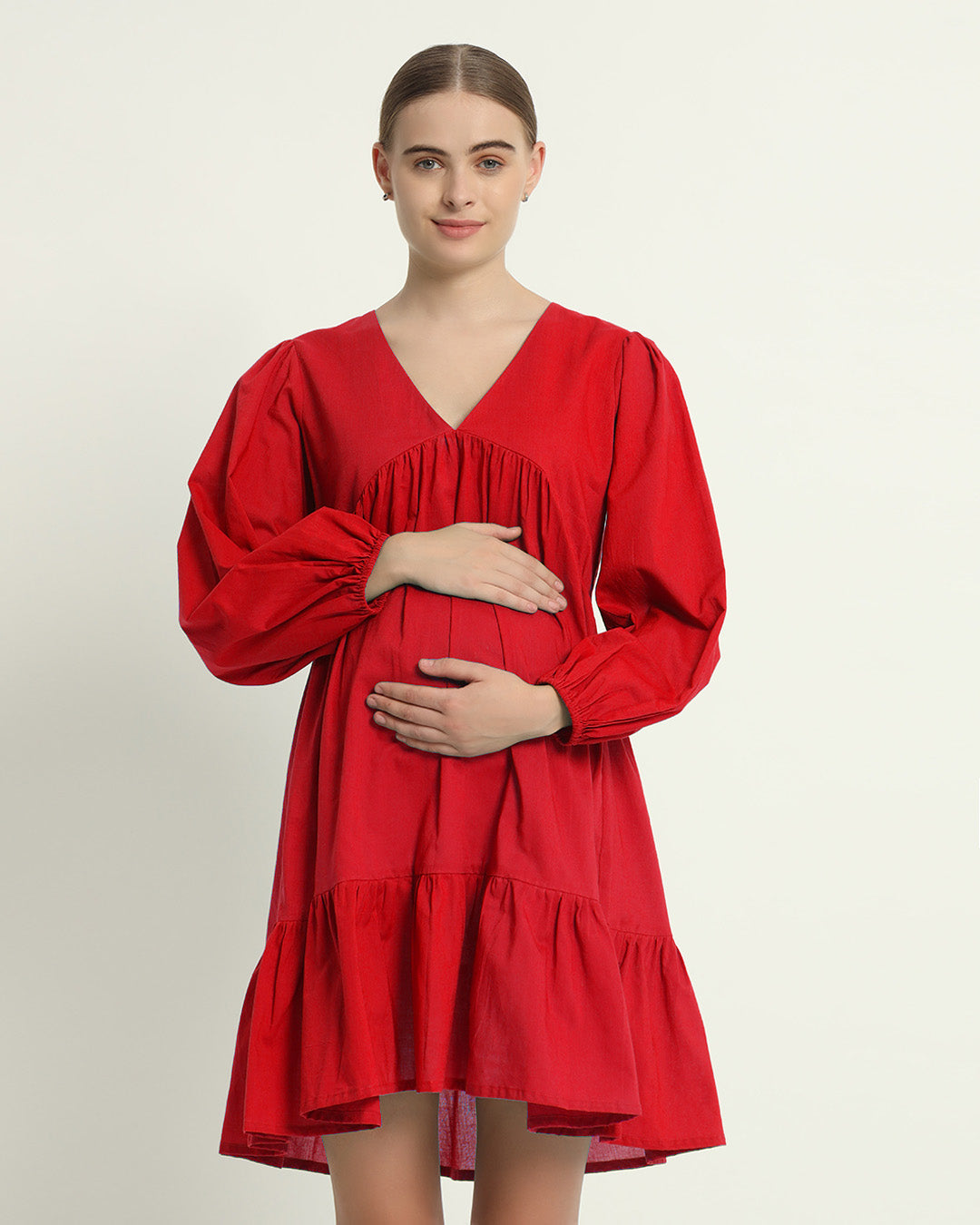 Classic Red On Baby Time Maternity & Nursing Dress