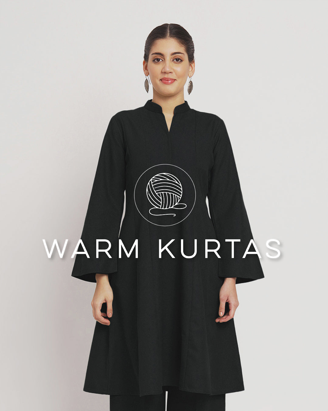 Black Flared Woolen Kurta (Without Bottoms)