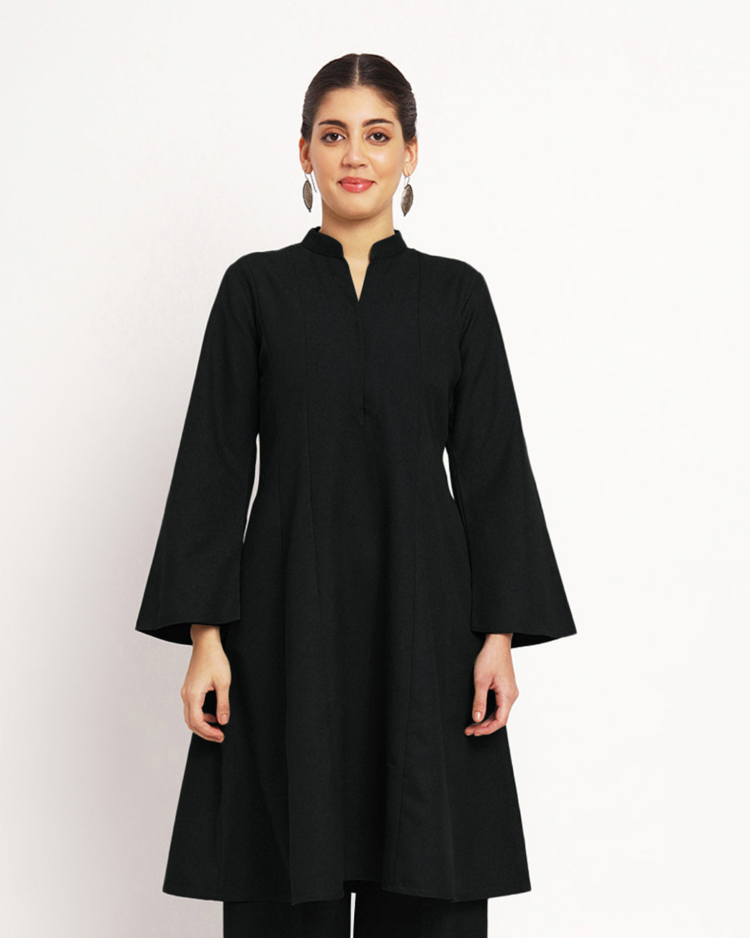 Black Flared Woolen Kurta (Without Bottoms)