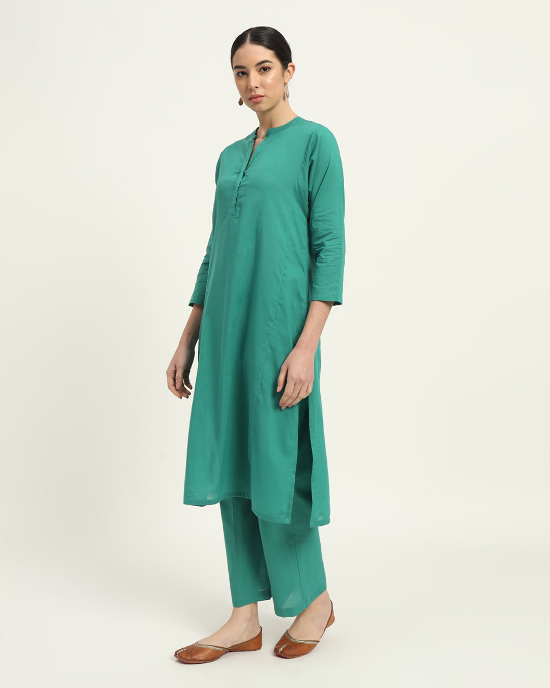 Green Gleam Everyday Bliss Notch Neck Solid Kurta (Without Bottoms)