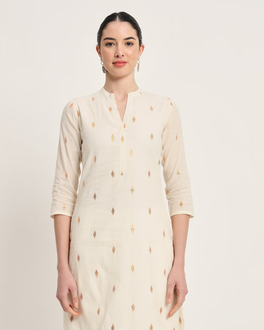 White Glisten Dobby High-Low Kurta (Without Bottoms)