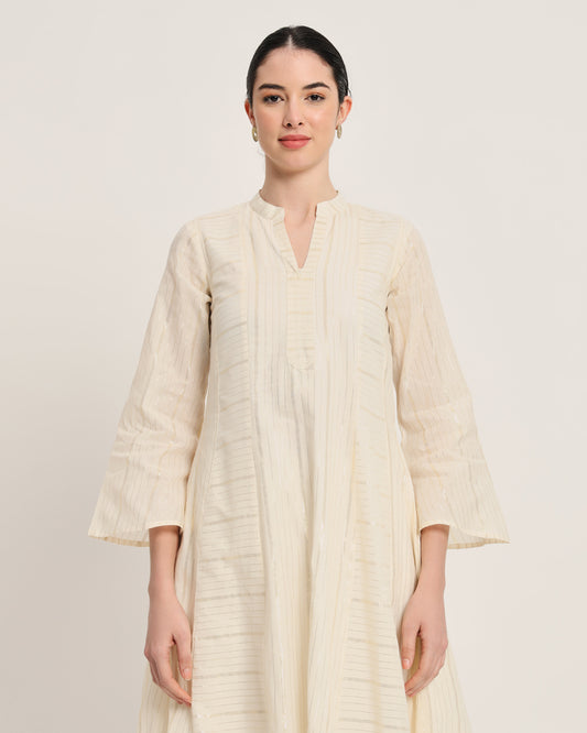 White Glisten Flare Grace Silver Barcode Stripes Kurta (Without Bottoms)