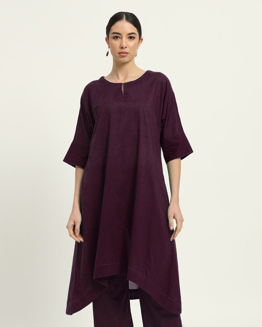 Plum Passion Flare & Flow Boat Neck Solid Kurta (Without Bottoms)