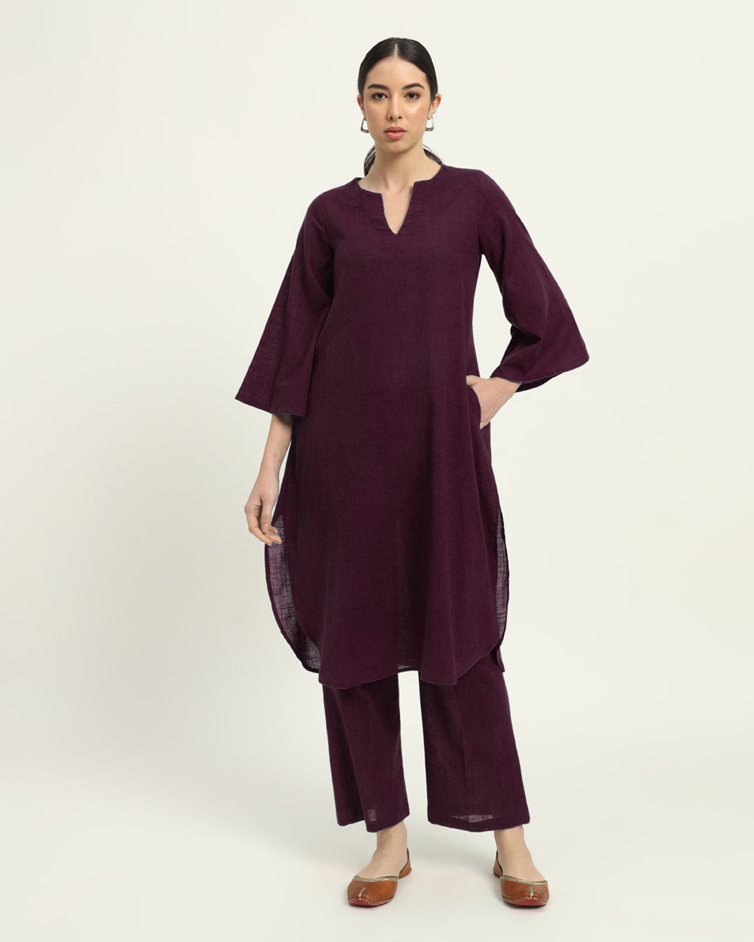 Combo: Beige & Plum Passion Rounded Reverie Solid Kurta