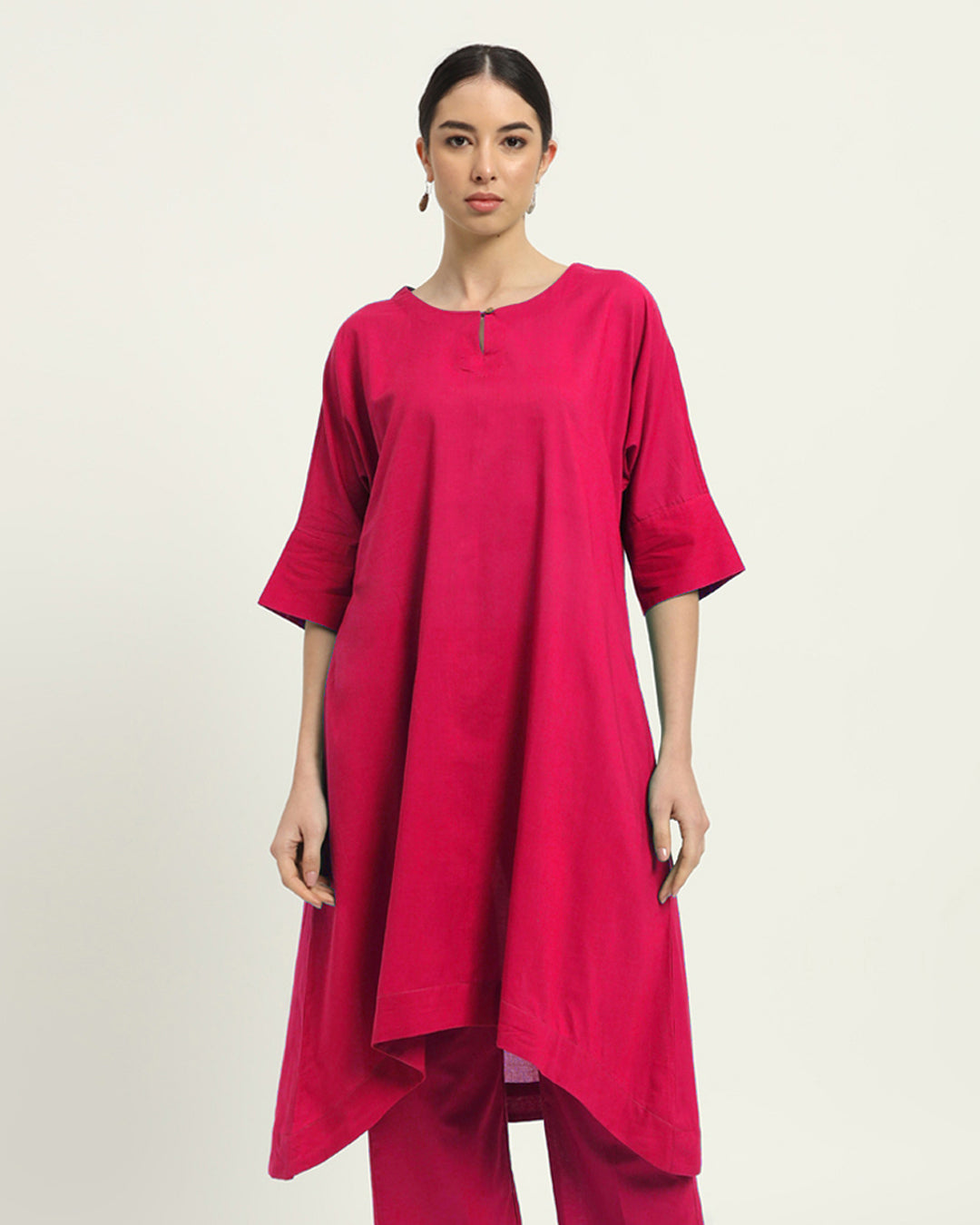 Queen's Gulabi Flare & Flow Boat Neck Solid Kurta (Without Bottoms)