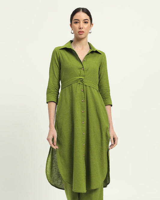 Sage Green Bellisimo Belted Solid Kurta (Without Bottoms)