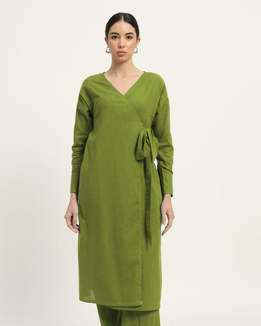 Sage Green Ribbon Wrap Solid Kurta (Without Bottoms)