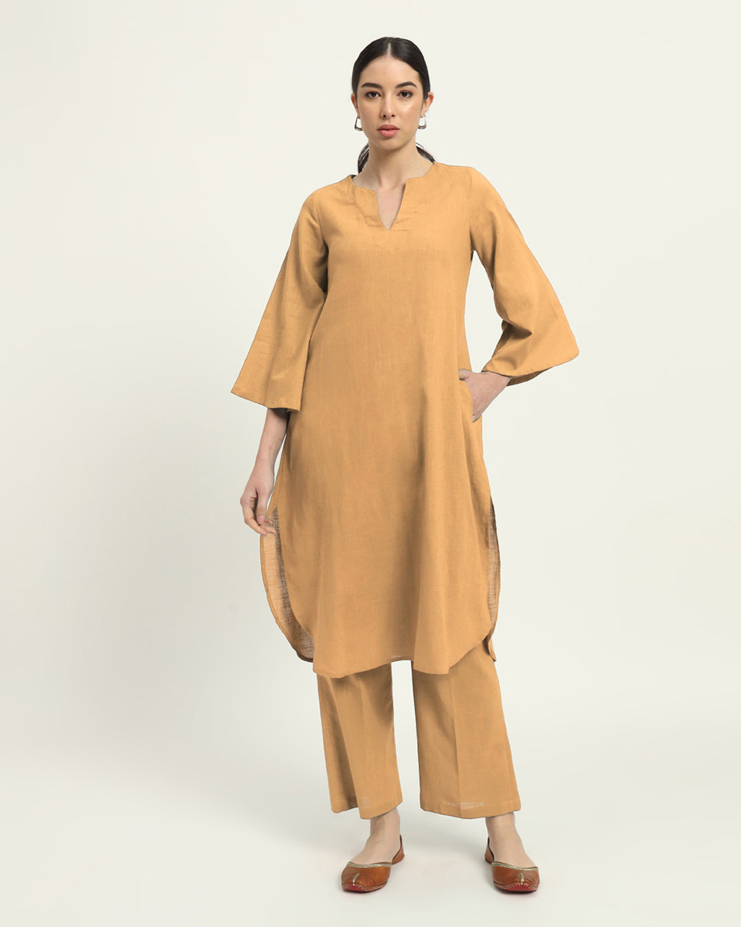 Combo: Beige & Burst Of Lime Rounded Reverie Solid Kurta