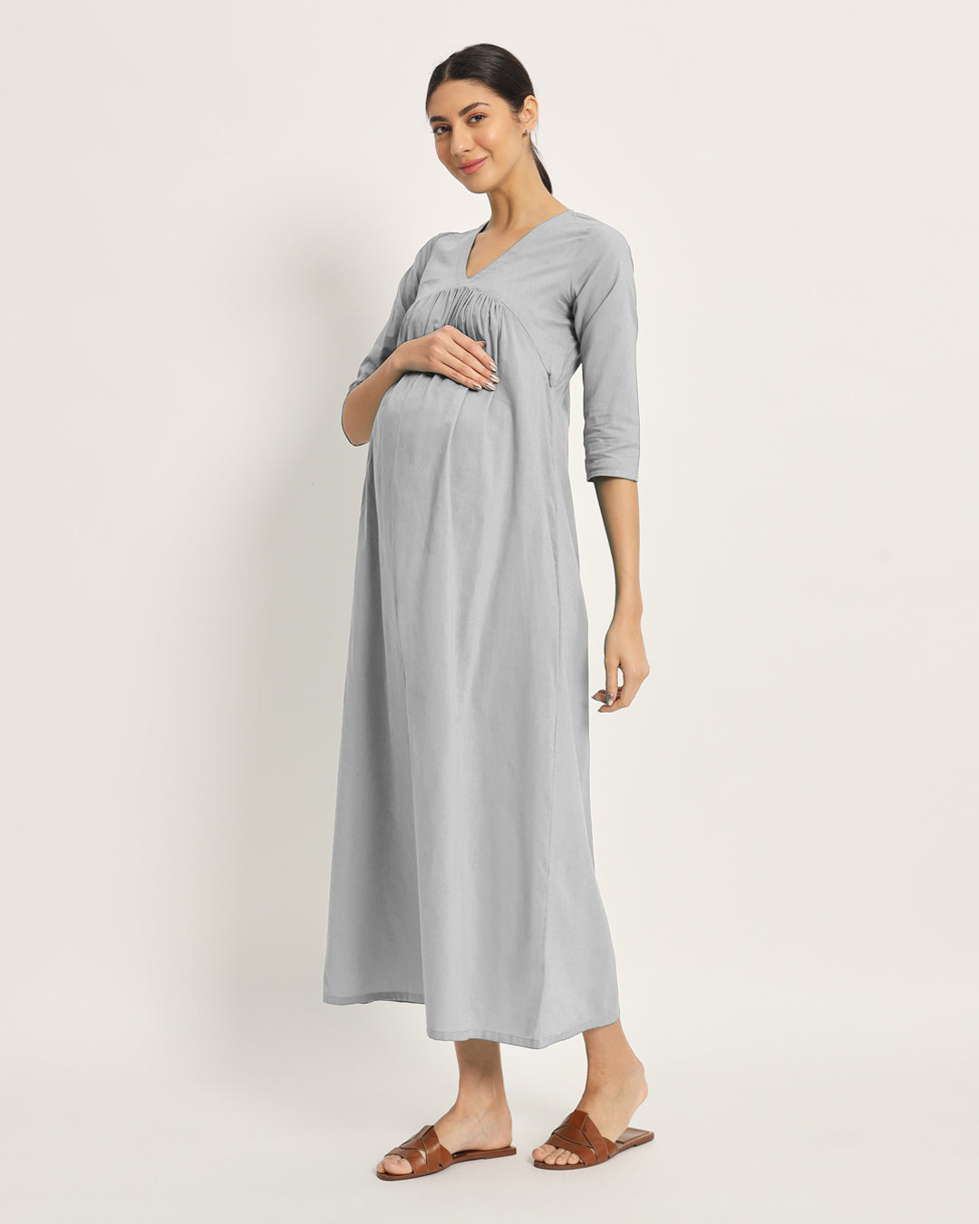 Combo: Iced grey & Plum Passion Bump Comfort Maternity & Nursing Dress - Set of 2
