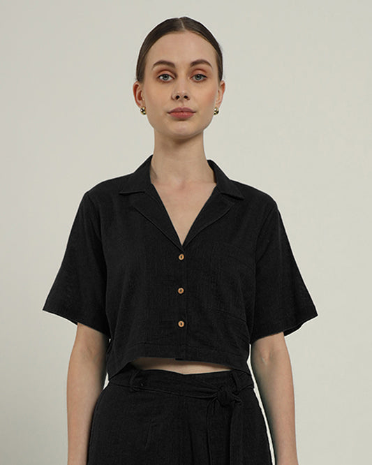 Noir Vintage Vogue Crop Solid Top (Without Bottoms)