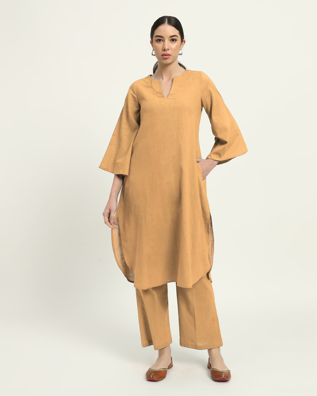 Combo: Beige & Iris Pink Rounded Reverie Solid Kurta