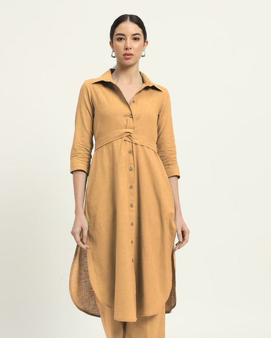 Beige Bellisimo Belted Solid Kurta (Without Bottoms)