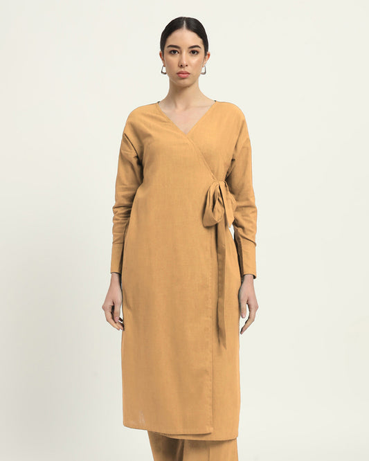 Beige Ribbon Wrap Solid Kurta (Without Bottoms)