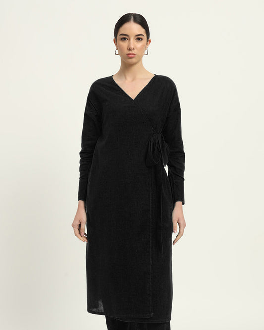 Black Ribbon Wrap Solid Kurta (Without Bottoms)