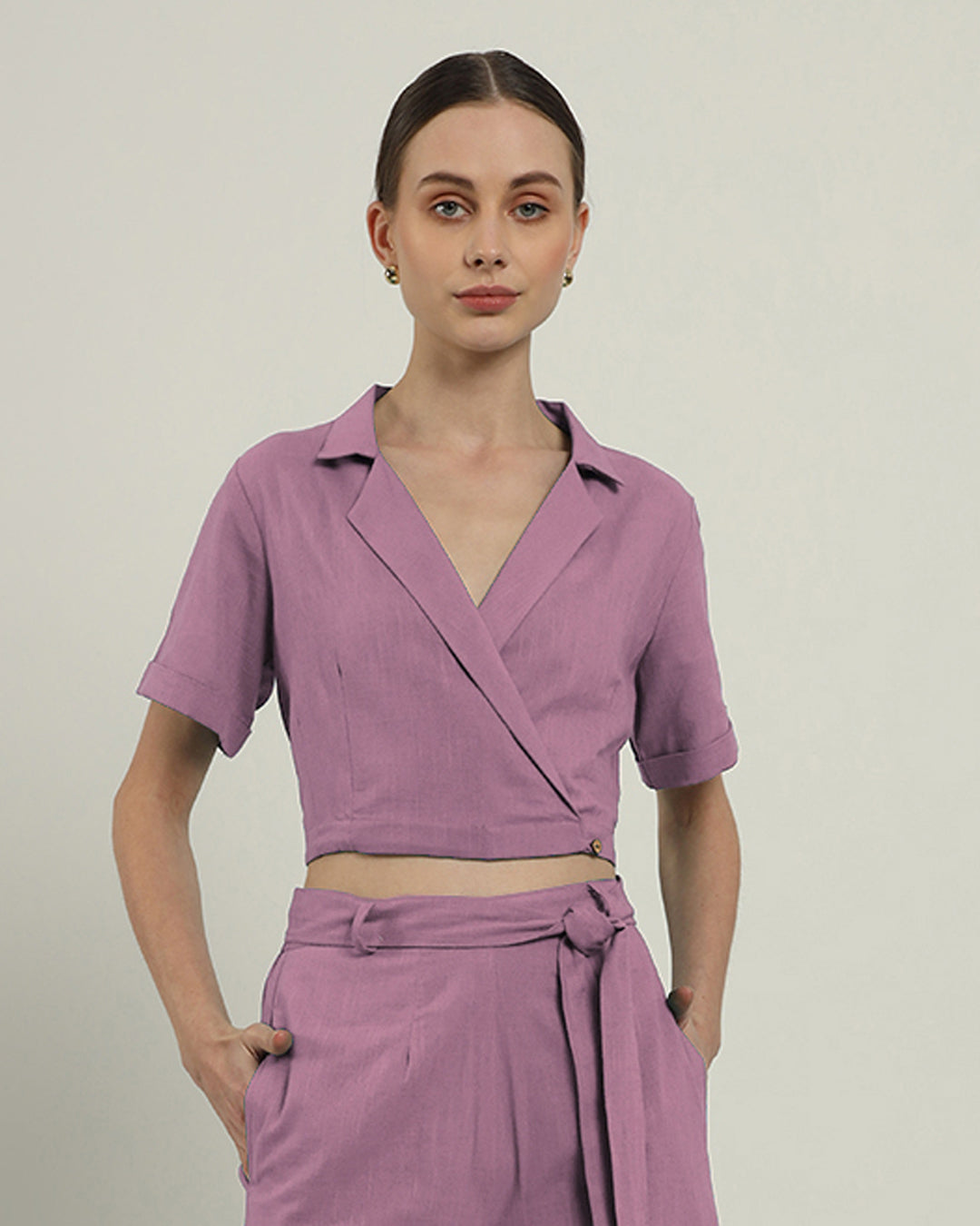 Purple Swirl Lapel Collar Solid Top (Without Bottoms)