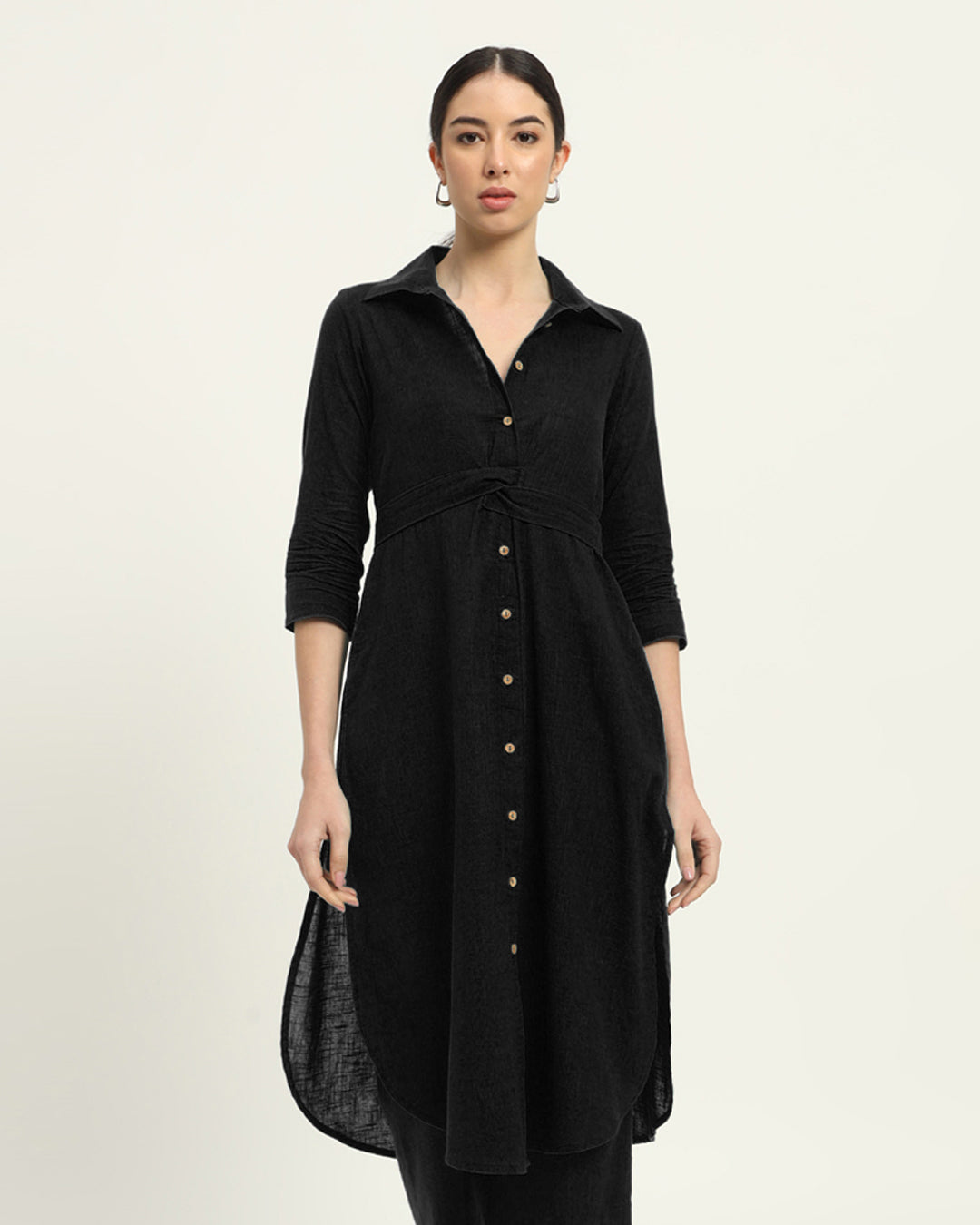 Black Bellisimo Belted Solid Kurta (Without Bottoms)
