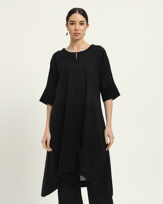 Black Flare & Flow Boat Neck Solid Kurta (Without Bottoms)