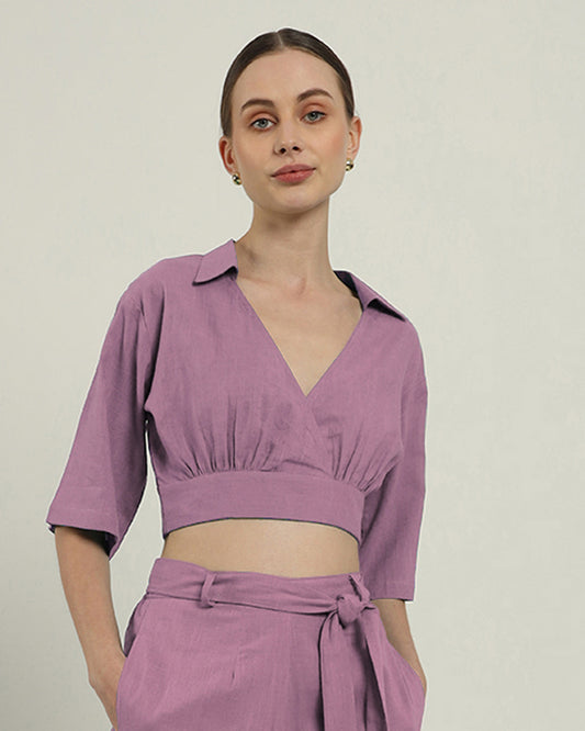 Purple Swirl V Graceful Gathers Crop Solid Top (Without Bottoms)