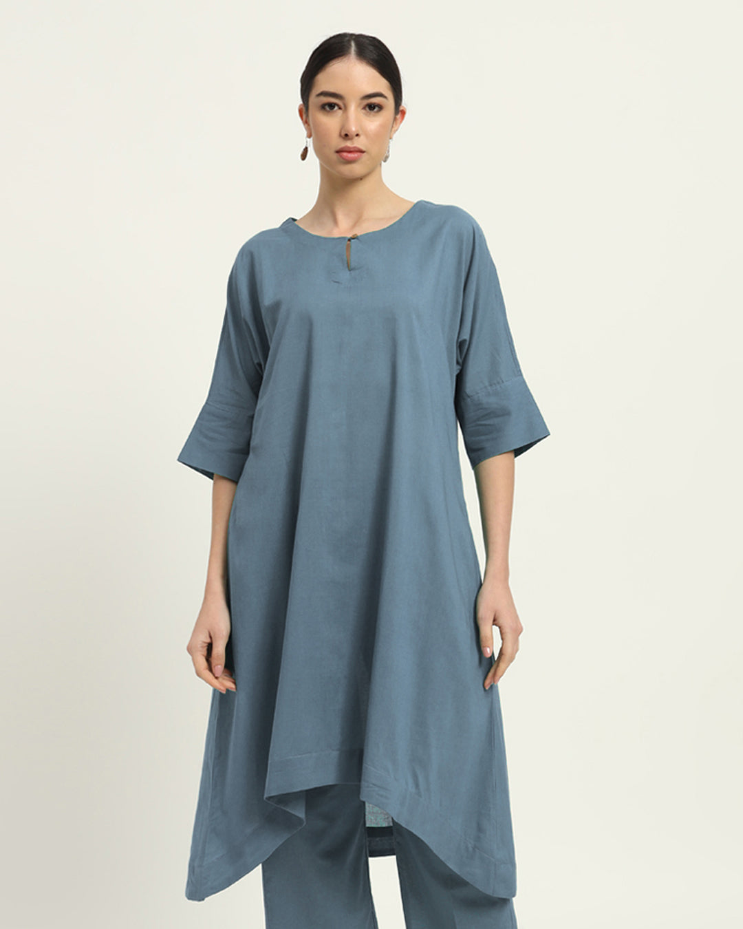 Blue Dawn Flare & Flow Boat Neck Solid Kurta (Without Bottoms)