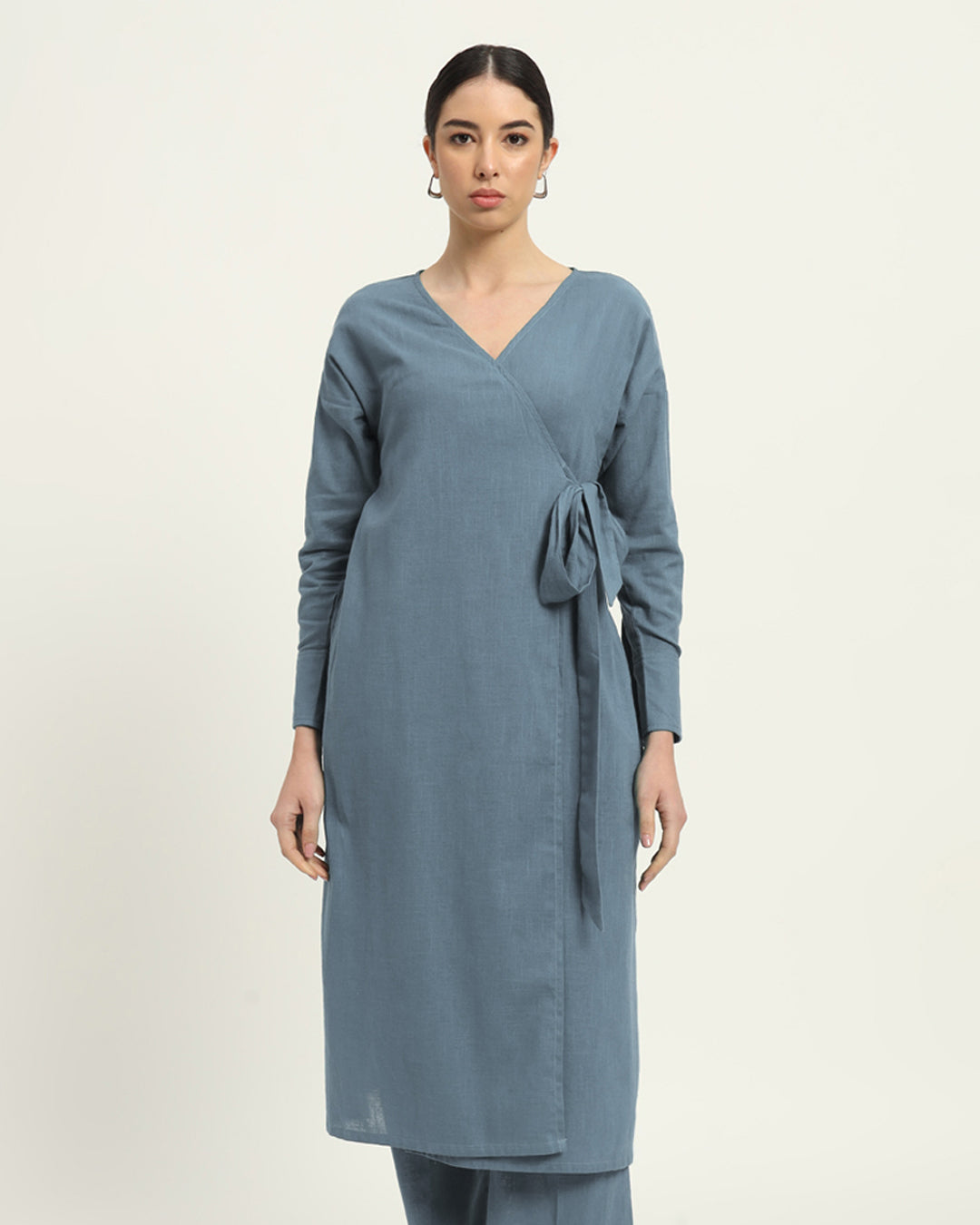 Blue Dawn Ribbon Wrap Solid Kurta (Without Bottoms)