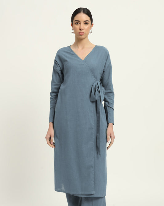 Blue Dawn Ribbon Wrap Solid Kurta (Without Bottoms)