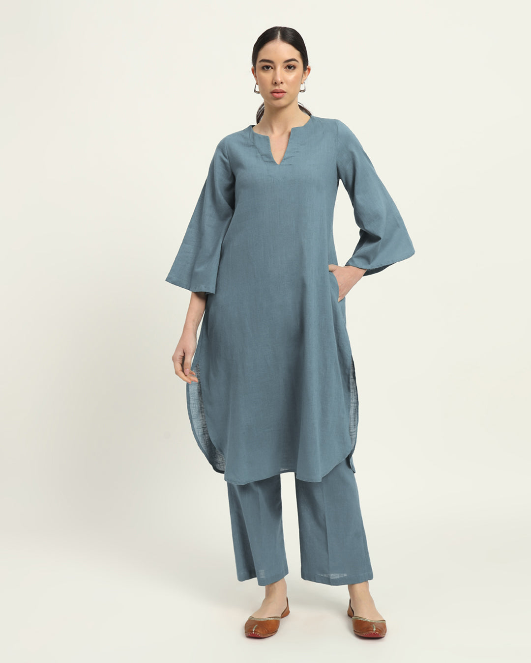 Combo: Blue Dawn & Sage Green Rounded Reverie Solid Kurta