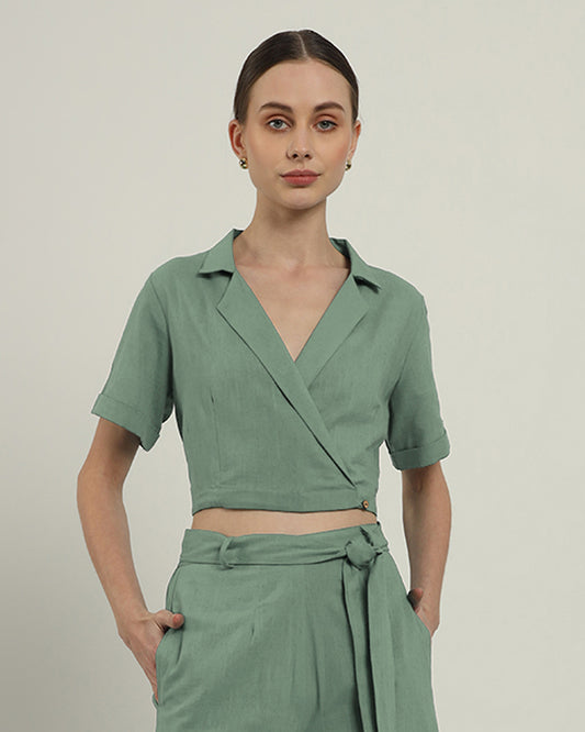 Mint Lapel Collar Solid Top (Without Bottoms)