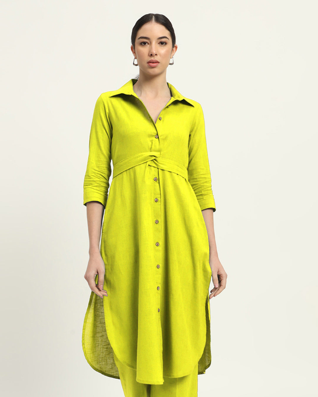 Burst of Lime Bellisimo Belted Solid  Kurta (Without Bottoms)