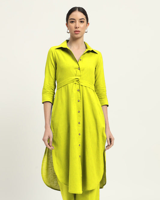 Lime Bellisimo Belted Solid  Kurta (Without Bottoms)