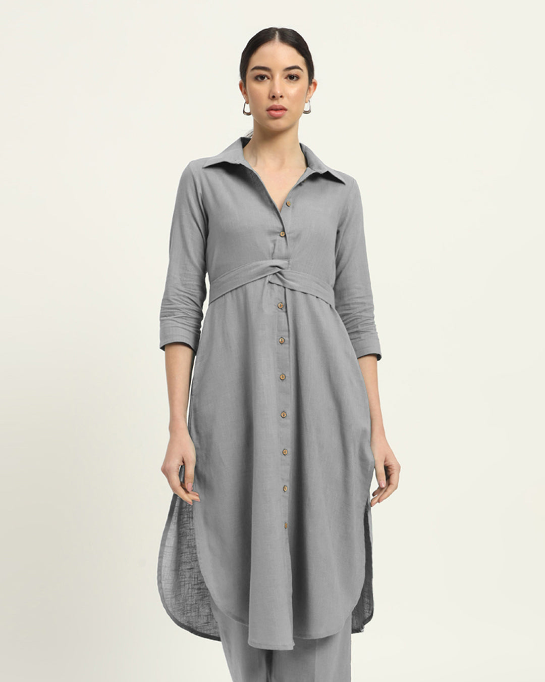 Iced Grey Bellisimo Belted Solid Kurta (Without Bottoms)