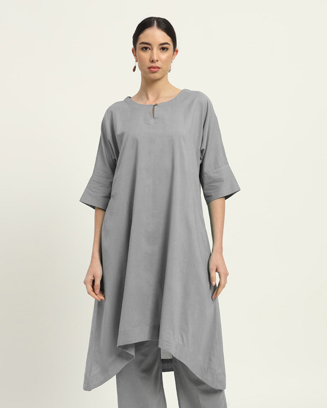 Iced Grey Flare & Flow Boat Neck Solid Kurta (Without Bottoms)