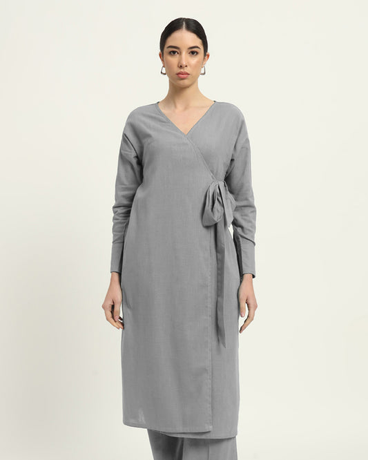 Iced Grey Ribbon Wrap Solid Kurta (Without Bottoms)