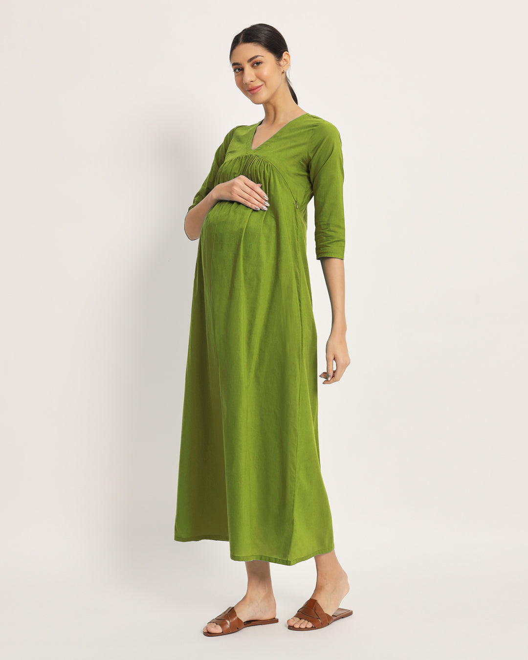 Combo: Iced grey & Sage Green Bump Comfort Maternity & Nursing Dress - Set of 2