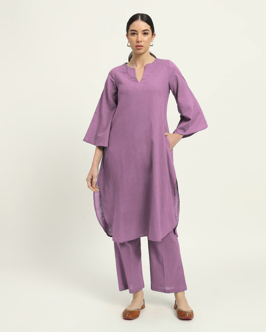 Combo: Iced Grey & Iris Pink Rounded Reverie Solid Kurta