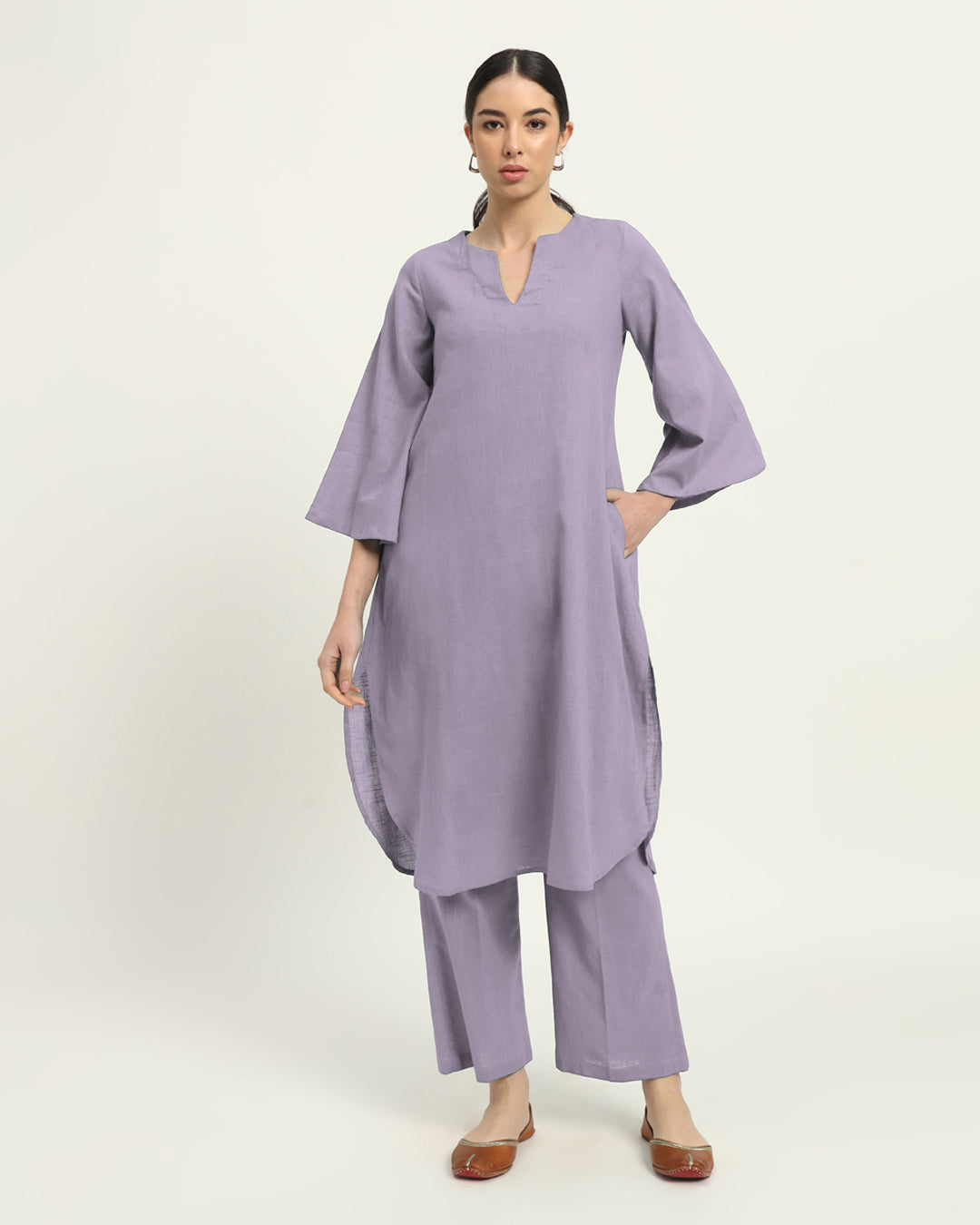 Combo: Iced Grey & Lilac Rounded Reverie Solid Kurta