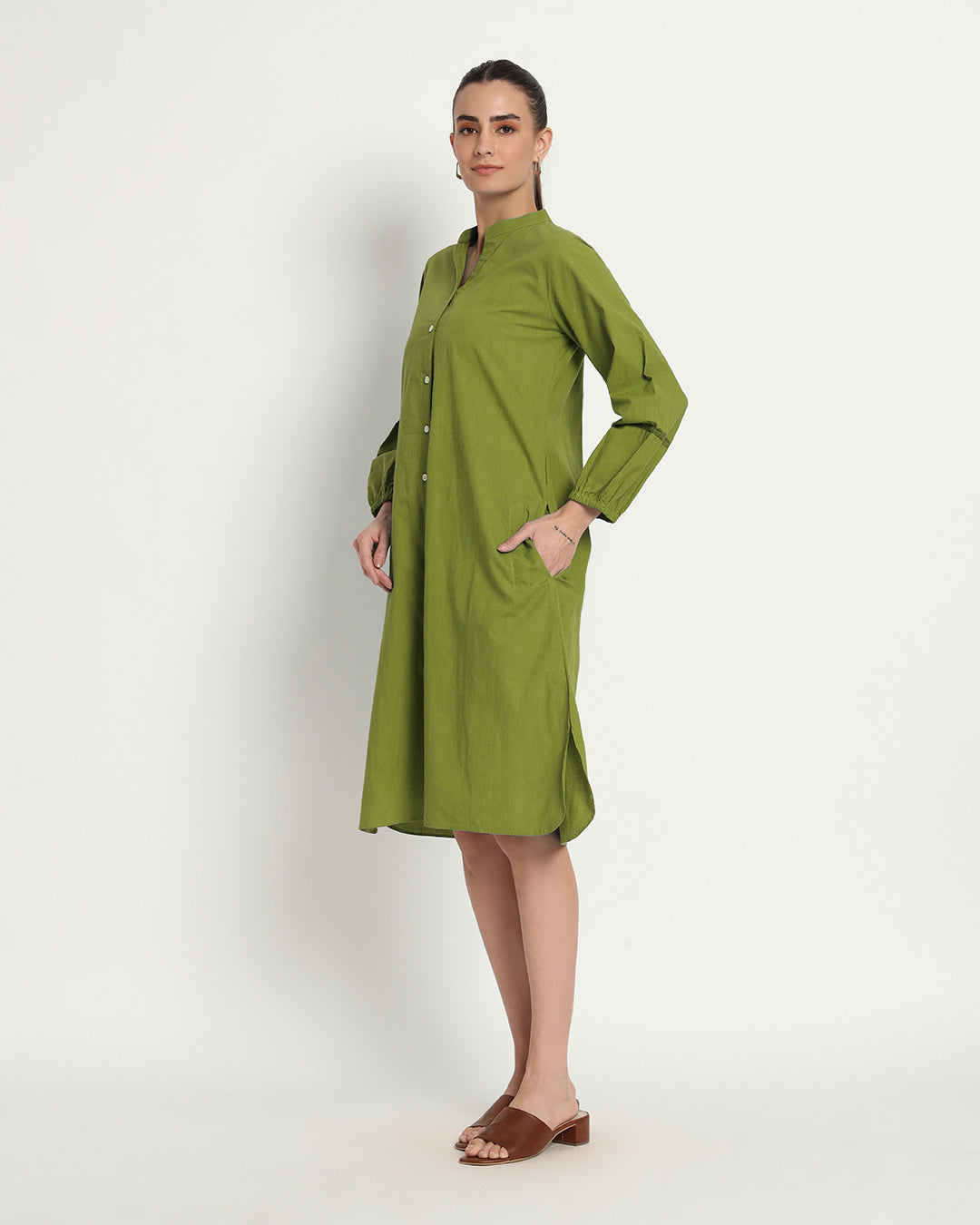Sage Green Modish Elegance Notch Neck Dress