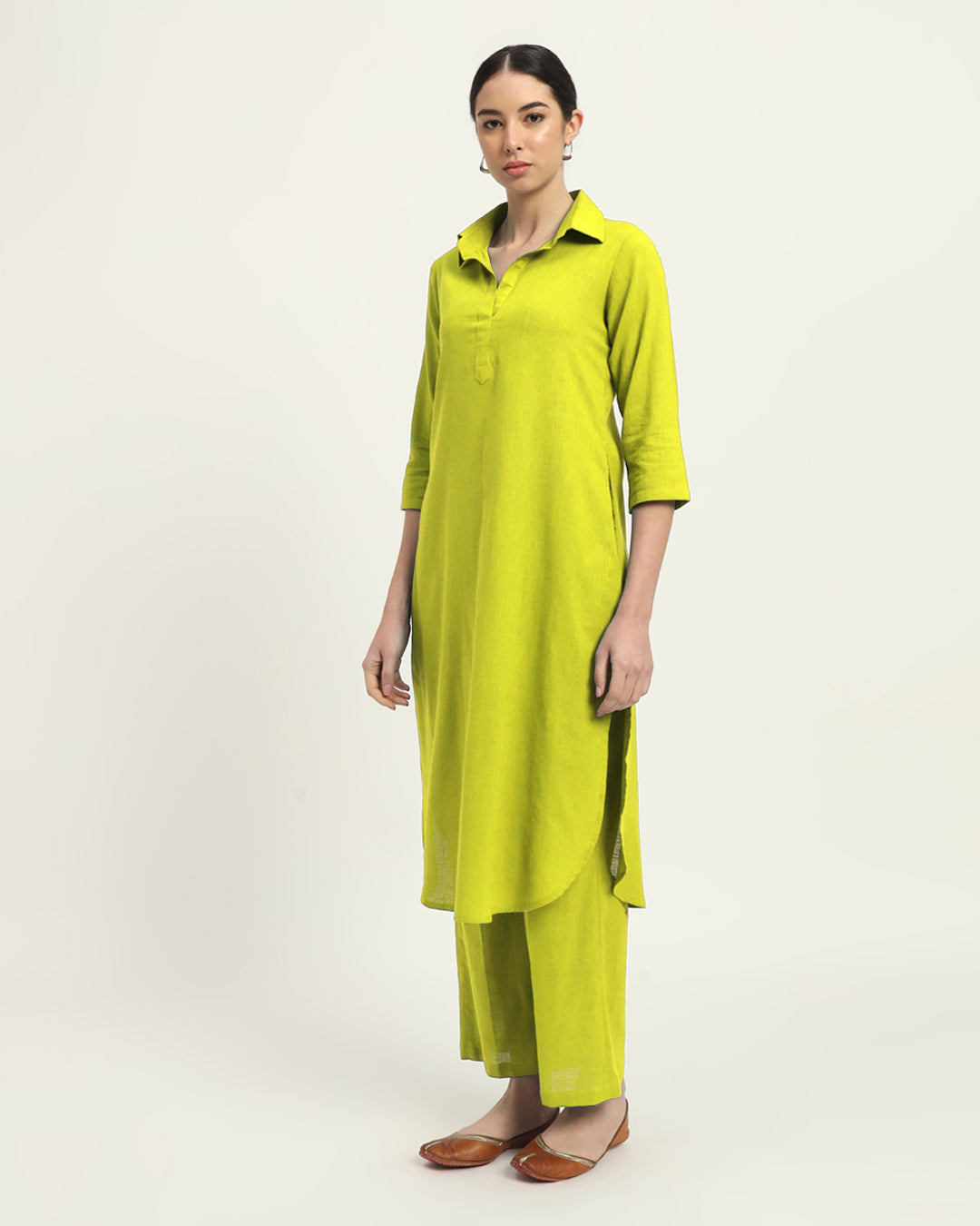 Burst of Lime Collar Comfort Solid Kurta (Without Bottoms)