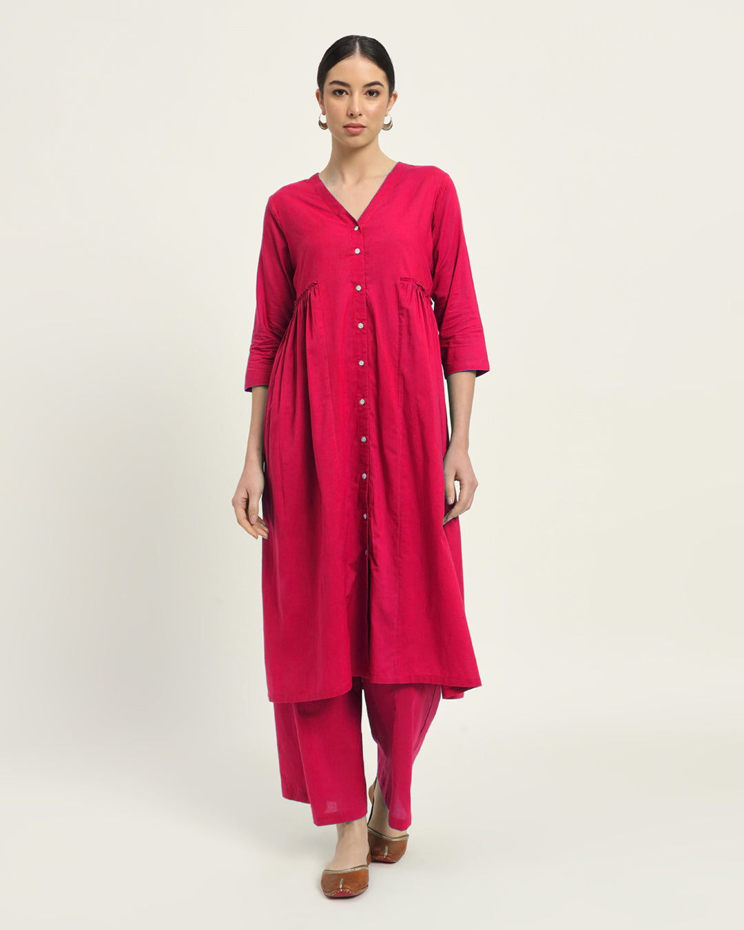 Queen's Gulabi Whimsy Affair Buttoned Solid Kurta (Without Bottoms)