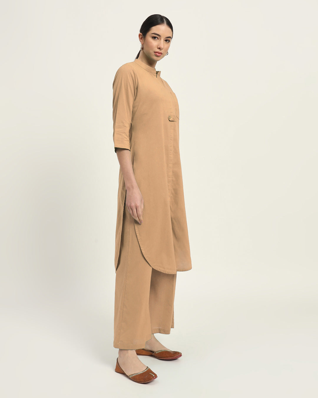 Combo: Beige & Iced Grey Urban Retreat Band Collar Kurta