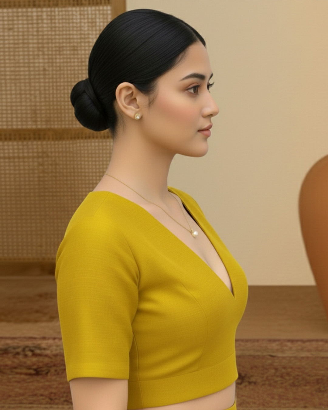 Silk Pear Green Deep V Blouse